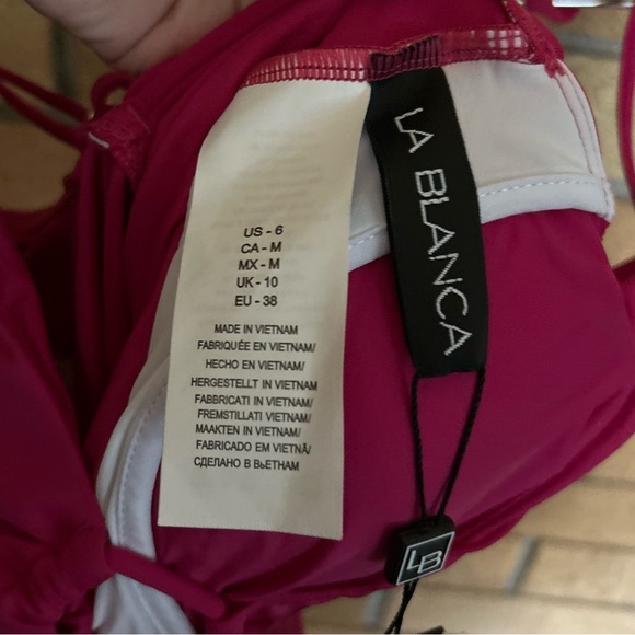 NWT La Blanca Island Goddess Underwire Lace Up One Piece Swimsuit Magenta Size 6 - Picture 4 of 6